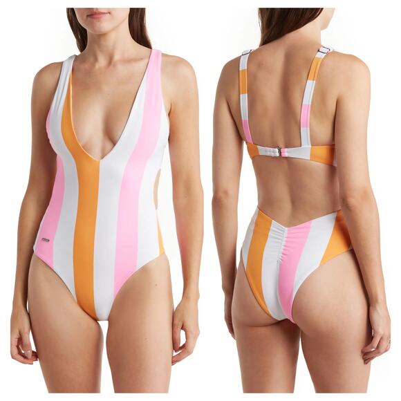 Maaji Brooke Polo Stripe Reversible One-Piece Swimsuit Size Small - Picture 1 of 6